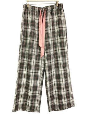 White Fox NWT Plaid Pajama Pants Large Wide Leg Satin Tie Lounge Sleep